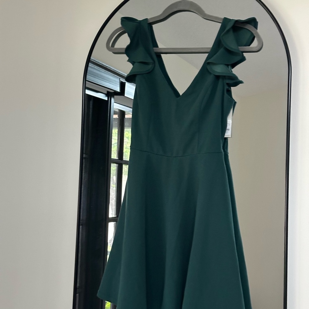 Francesca's Collections Green Ruffled A-line Mini Dress